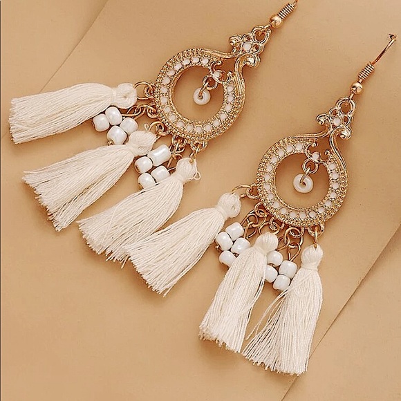 2 FOR $20 White Tassel Drop Earring - Picture 2 of 3